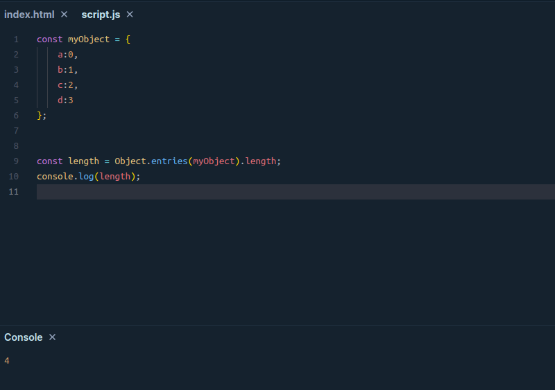 Object.entries(myObject).legth===4