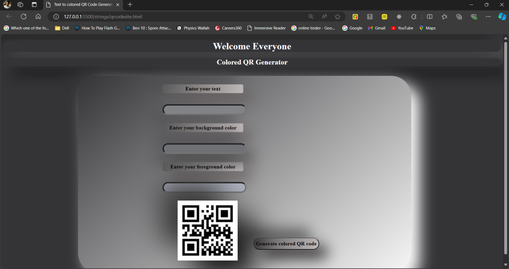 The website text to colored QR code generator where you can select the background and foreground color as user's choice