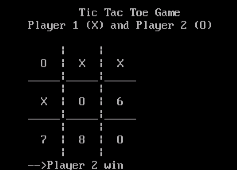 Interface when a player wins