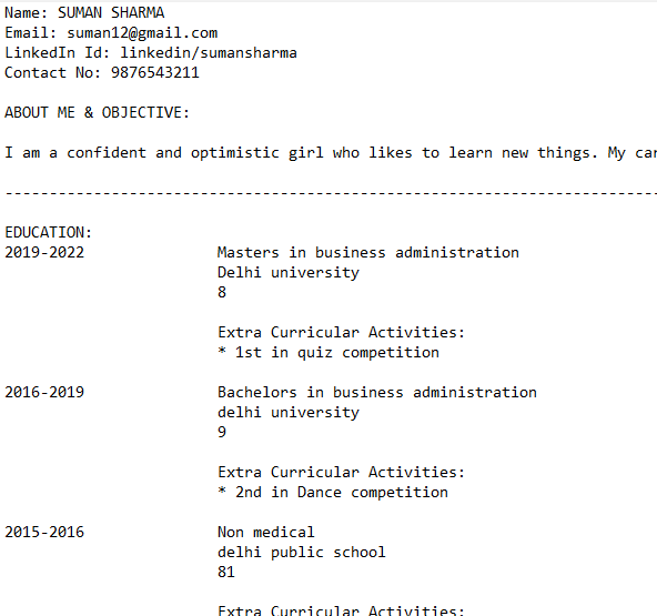 Resume Making in C++