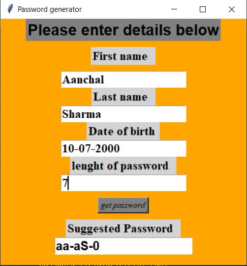 Password Generator Output