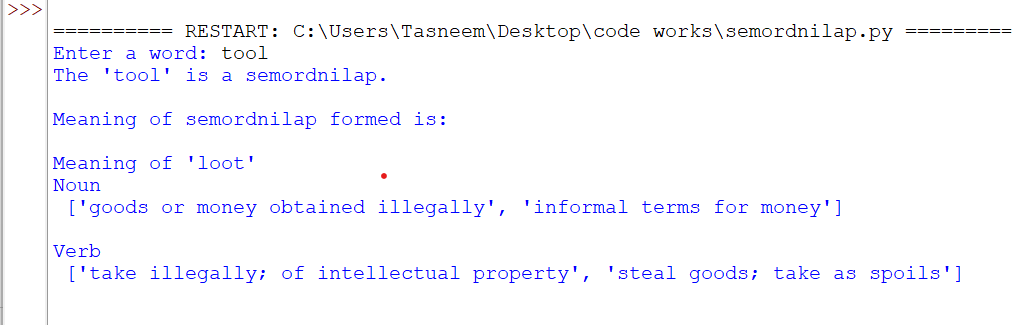 output for Semordnilap