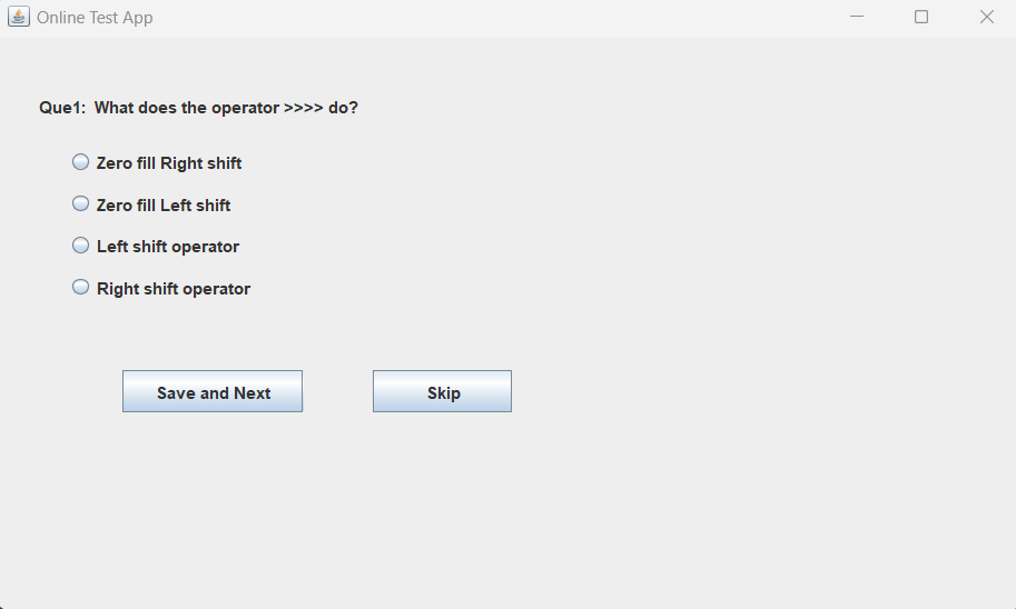 Interface of the Online Test Application