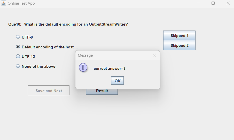 Result Menu of the Online Test