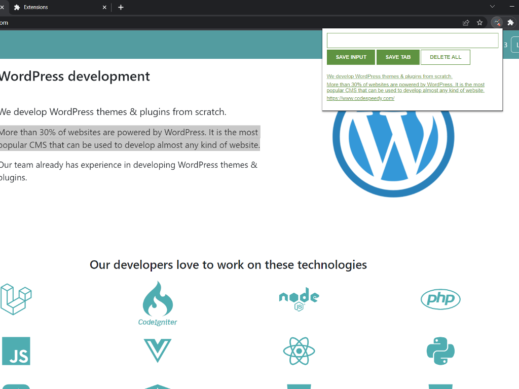 this image shows the user saved the lead and urls on the extension