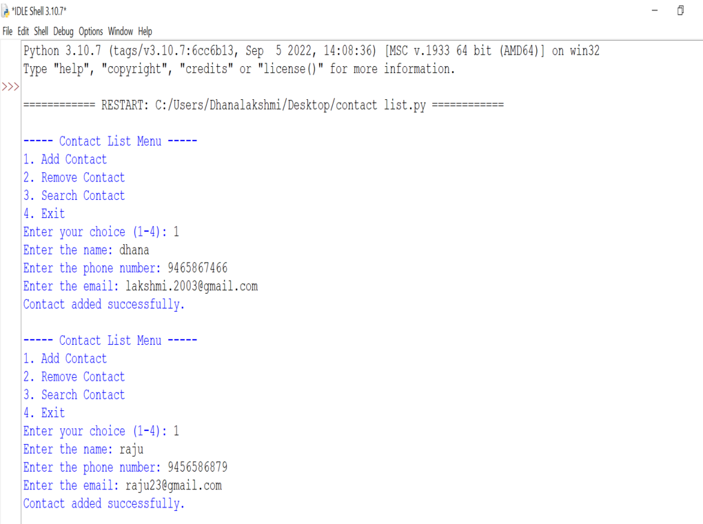 Contact list Python