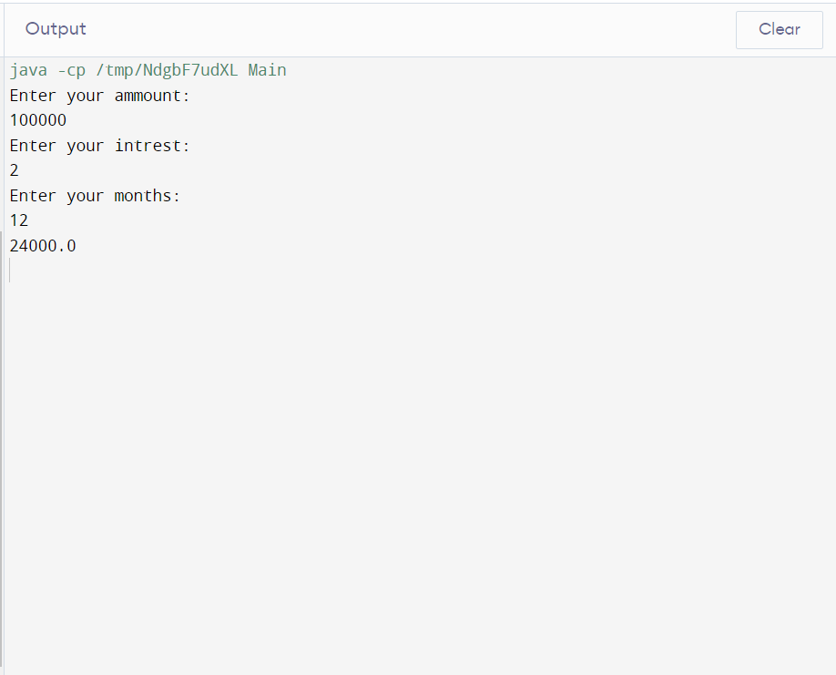 INTEREST AMOUNT CALCULATOR WITH JAVA screen short of running project