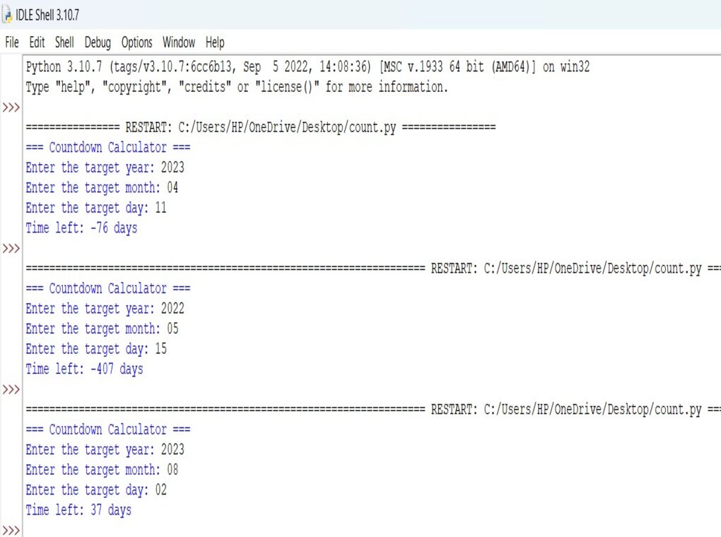 Countdown calculator using python