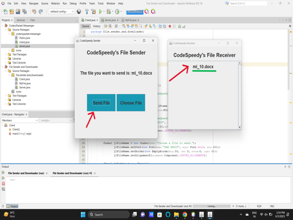 This image shows while clicking on send button the file gets uploaded on the server.