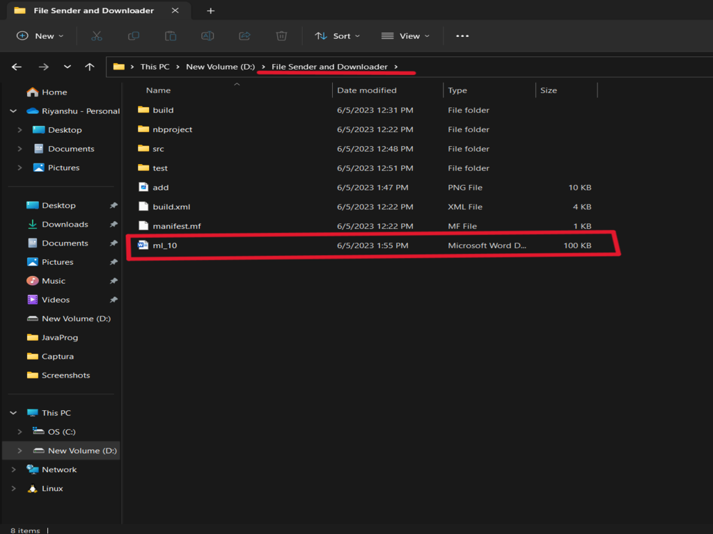 This image depicts the user clicked on yes for download and the file is downloaded int the source file of the Project.