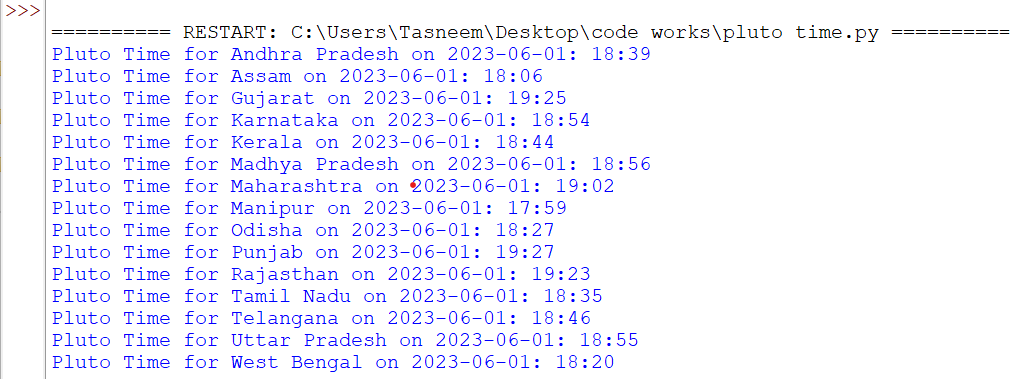 output for pluto time