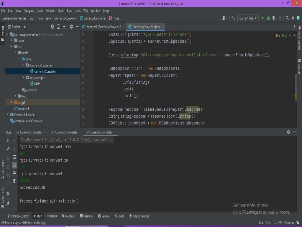 Currency Converter output