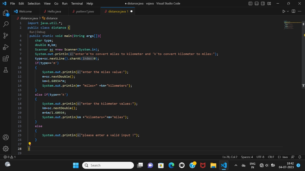 Distance Transformation program in Java