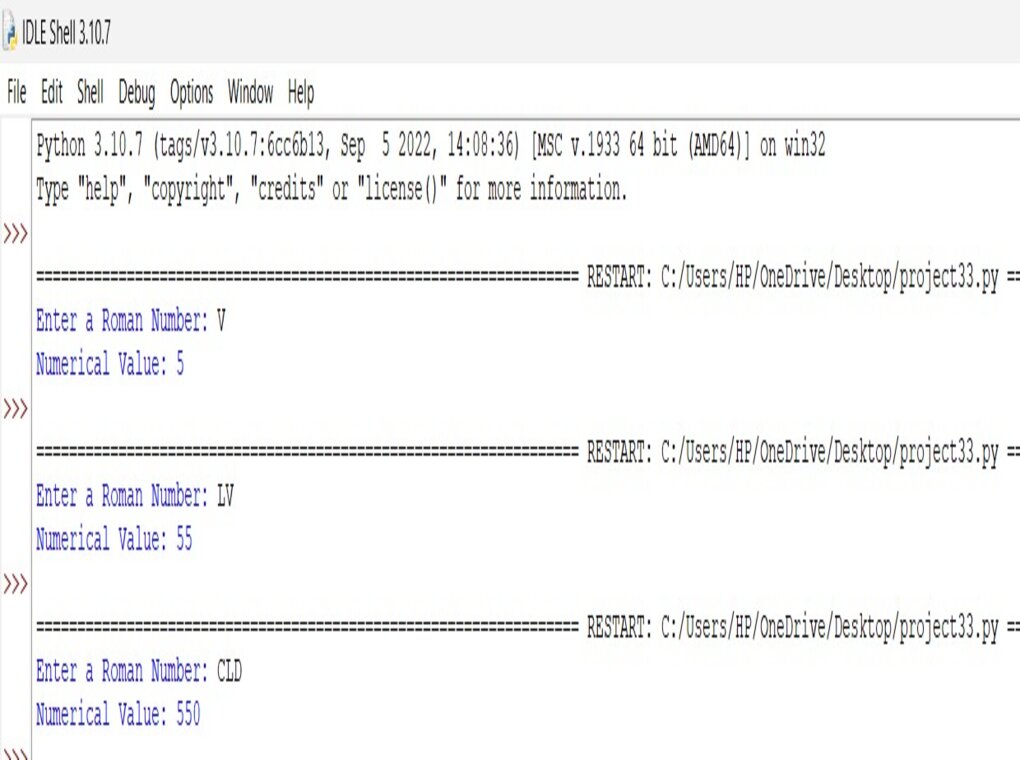 Roman number to numerical converter using python