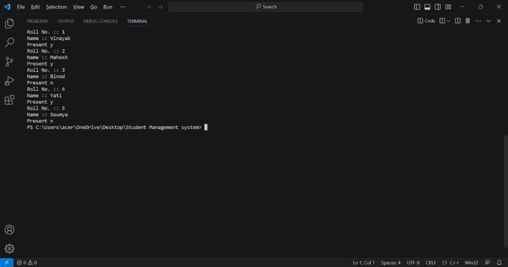 This image shows the output